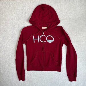 Hollister HCO Y2K Zip Up Logo Hoodie Jacket Red Blue XS